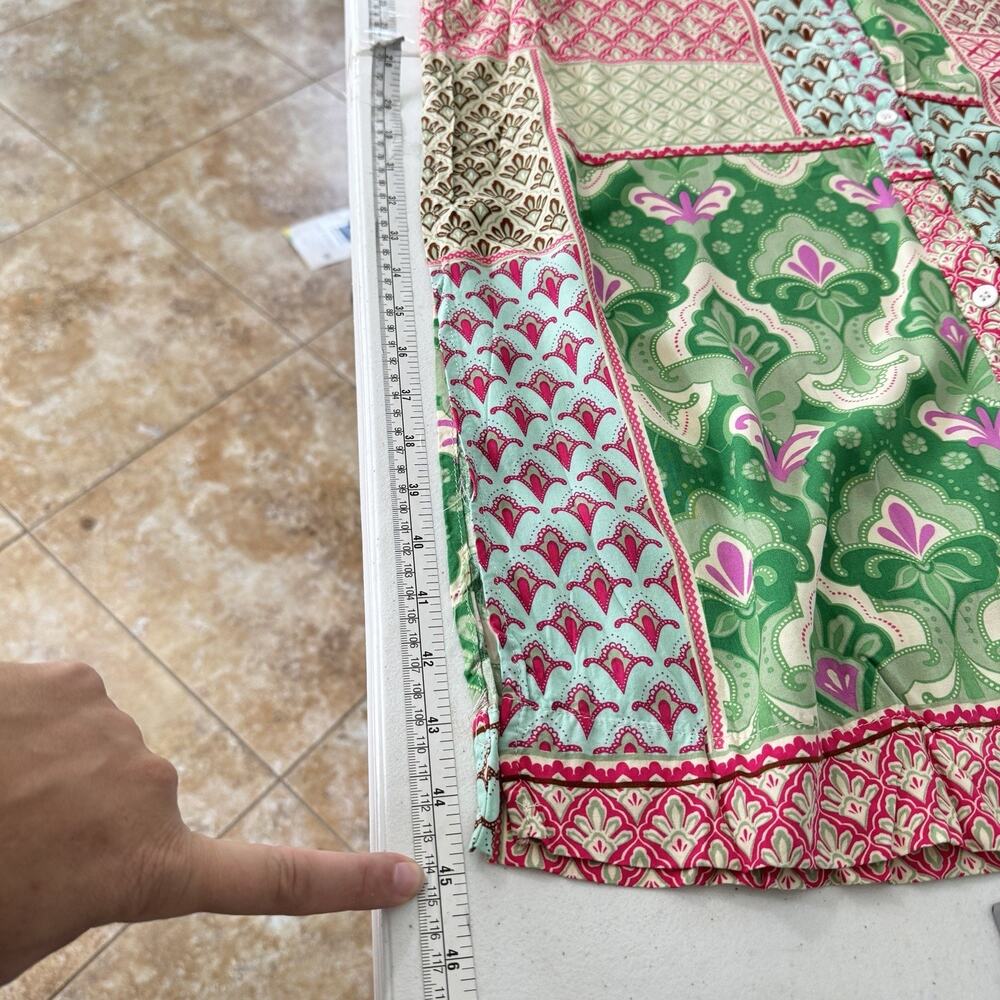 Umgee Patchwork Mixed Print Midi Dress Sz M Pink Green Floral Boho Beachy Artsy - Picture 13 of 15